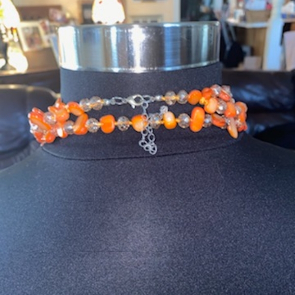 Orange Polished Stone Effect Beaded Necklace Set 2 Pieces - Picture 4 of 5